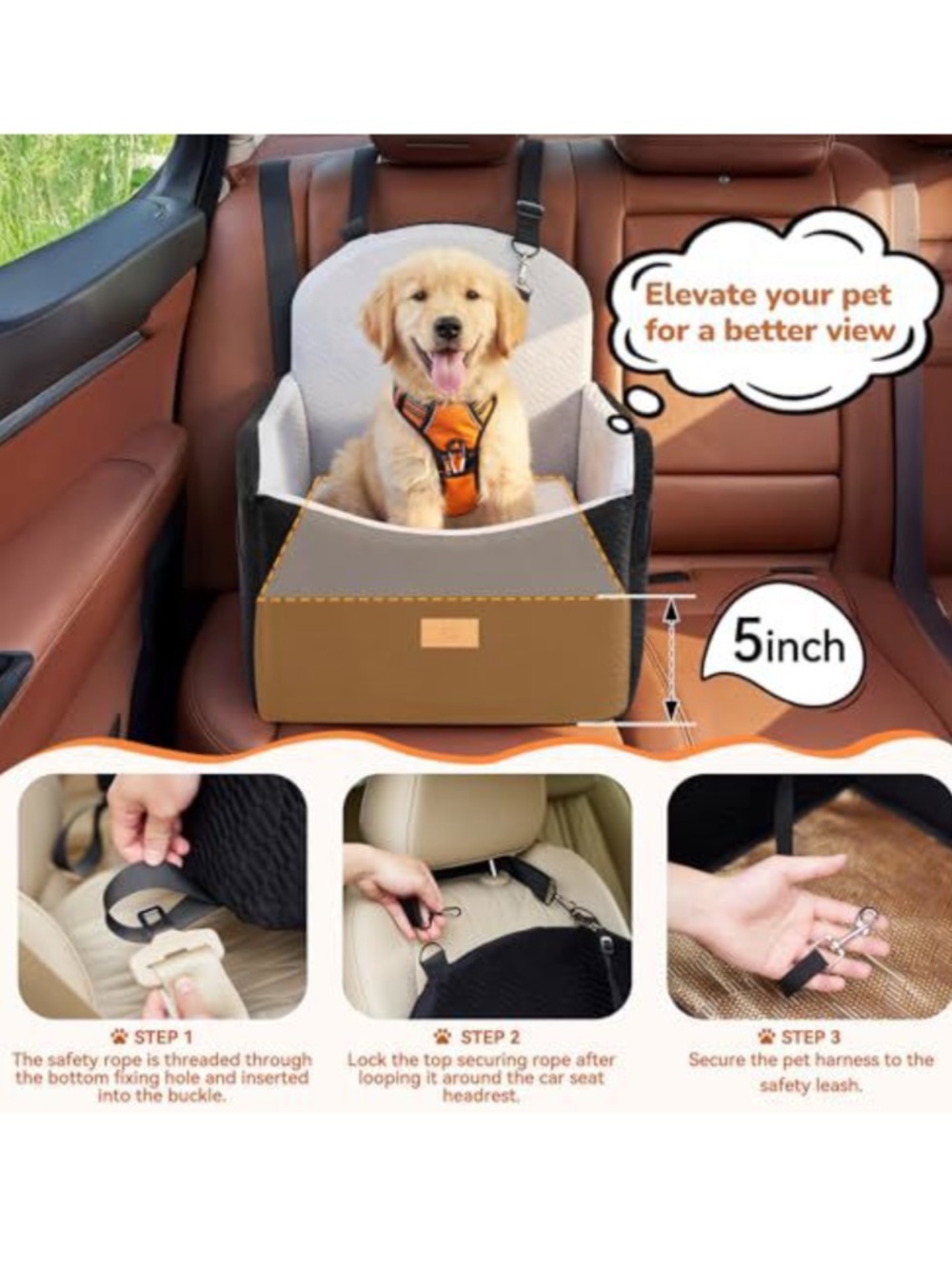 Luxybee 5” Cushion Dog Booster Car Seat Up to 40lbs with Waterproof Layer NEW - Picture 4 of 7
